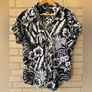 Lauren Ralph Lauren LRL Black & White Tropical Floral Linen Shirt | Size Large